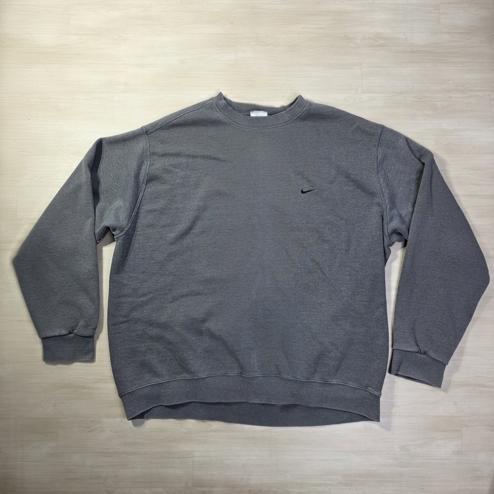 Vintage Nike Charcoal‎ Gray Black Swoosh Y2K Gray Tag Crewneck Sweatshirt Sz XXL